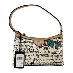 DKNY Carlita Baguette Tan graffiti print